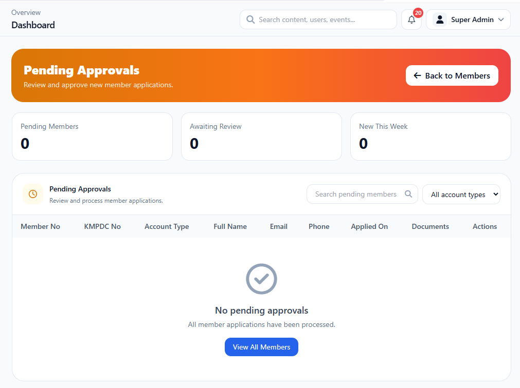 Pending Approvals interface